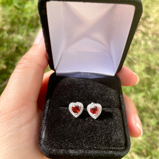 Heart Garnet Earrings