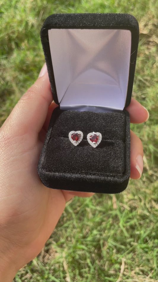 Heart Garnet Earrings